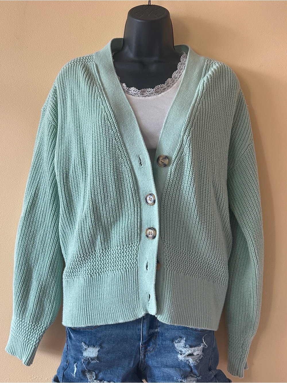 Teal Knit Button Front Cardigan | Size Small